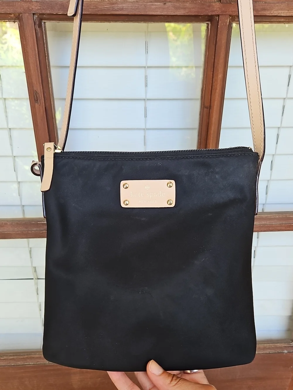 Kate Spade Black Nylon Leather Strap Crossbody Bag
